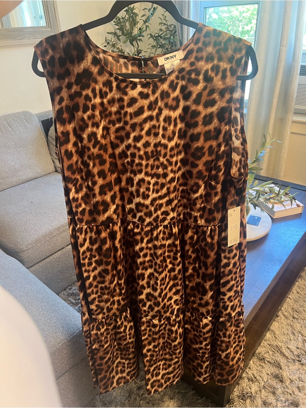 DKNY Girls' Leopard Print Brown and Tan Tiered Dress